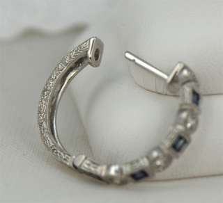   32 Carat Natural Diamond and Sapphire Hoop Earrings 14k White Gold VS2