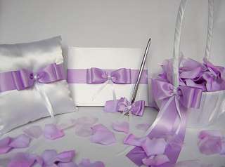 HANDCRAFTED CUSTOM MADE SIMPLY ELEGANT WHITE SATIN AND LAVENDER SET 
