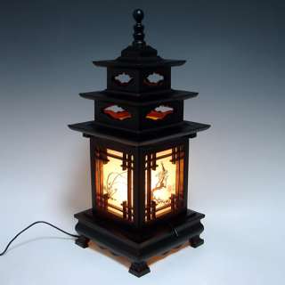 Wood Shade Asian Lantern Bedside Accent Desk Table Lamp  