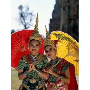  Girls Dressed in Traditional Dancing Costume, Bangkok, Thailand 