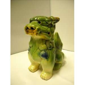  Chinese Green Lion Statue Pottery New 
