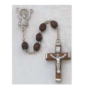  3X5MM BEADS BROWN CARVED WOOD ROSARY MENS BOYS Everything 
