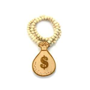  Natural Wooden Money Bags Pendant With a 36 Inch Necklace Chain 