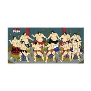 Japanese Sumo Wrestlers by Vintage Japanese. Size 24 inches width by 
